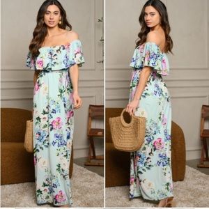 NWT Pink Blush maternity off the shoulder max dress tie waist floral small